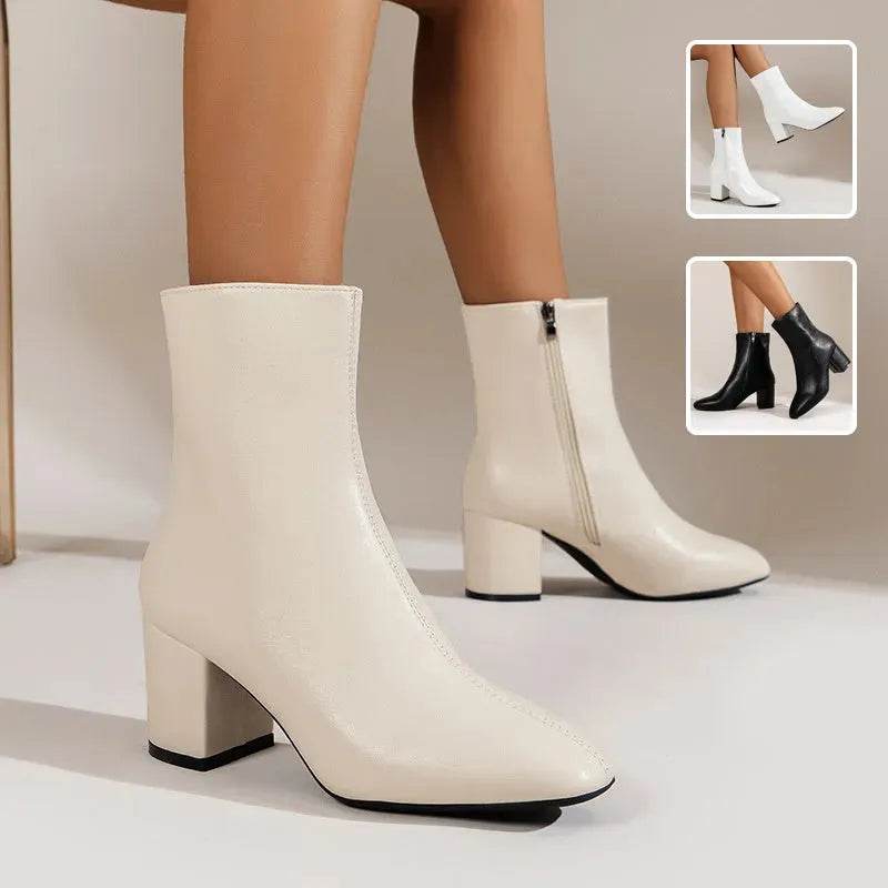 Winter Chunky Heel Pointed Toe Boots With Side Zipper Fashion Mid-calf Boot For Women Shoes - EX-STOCK Canada