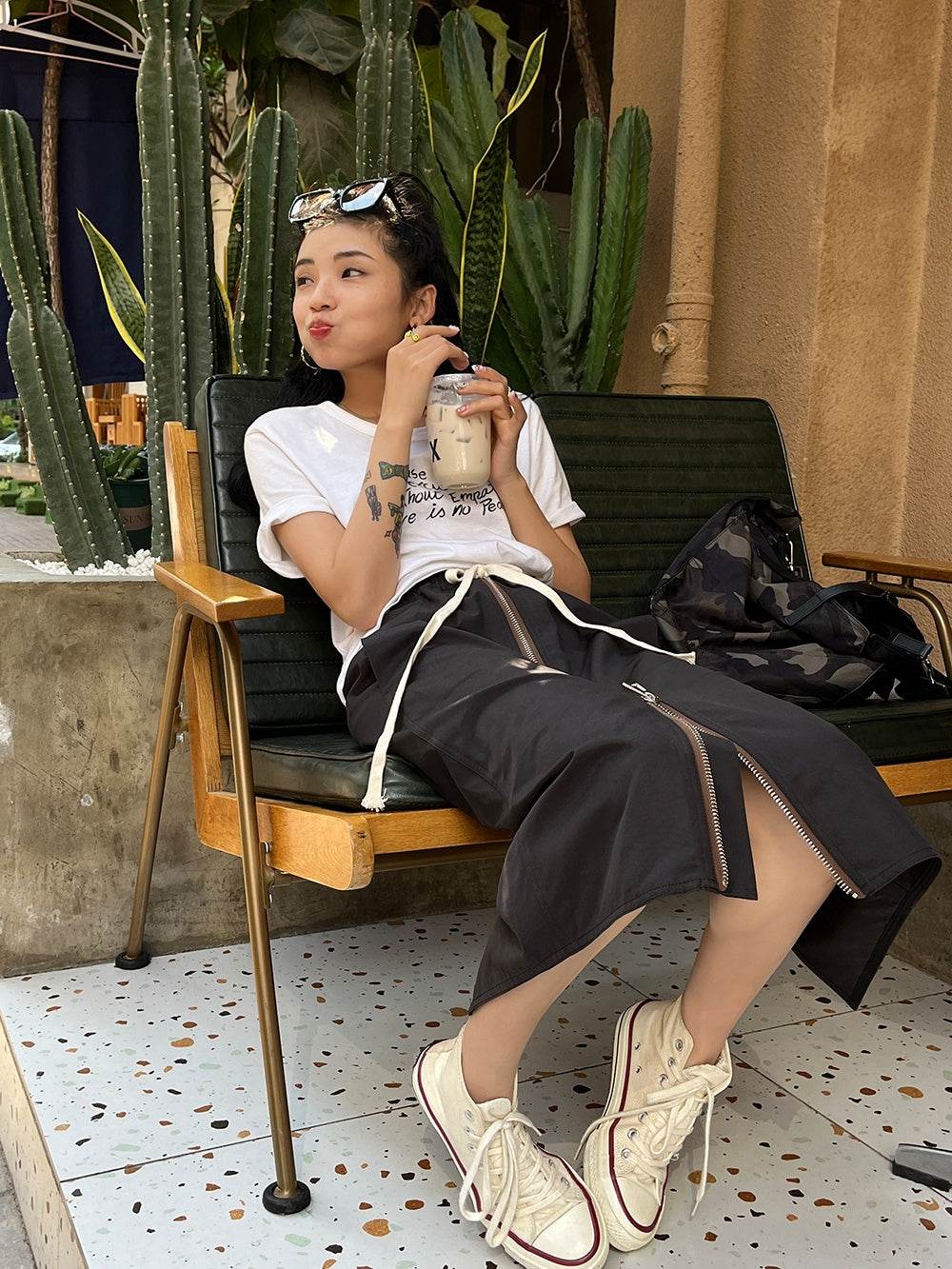 Women's Straight zip down Midi Pencil Skirt street style - EX-STOCK Canada