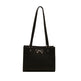 Black handbag with a bow detail on a white background