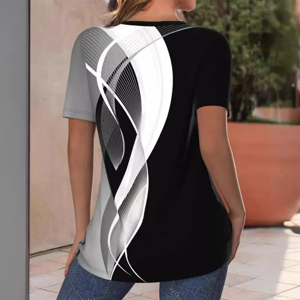Fashion Printed V-neck Short-sleeved tunic Top For Women - EX-STOCK CANADA