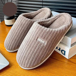 Solid Color Simple Cotton Slippers Winter Non-slip Home Warm Plush Slippers Household Indoor Couple Women's House Shoes - EX-STOCK Canada