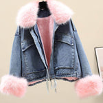 Furry Collar Denim Pie Overcoming Loose Plus Fleece Jacket Women EX-STOCK Canada 