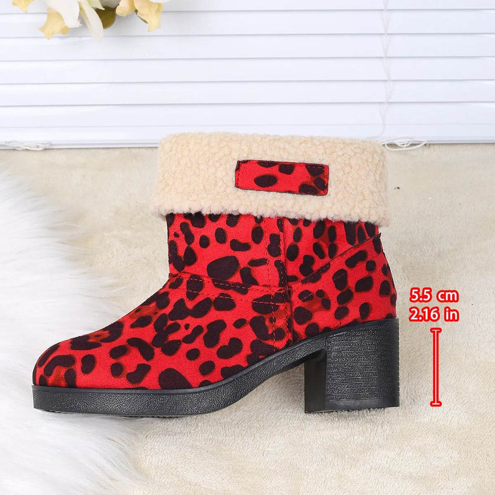 New Foldable Leopard Print Mid-calf Boots Winter Warm Fleece Thick Square Heels Boot For Women Fashion Round-toed Cotton Shoes - EX-STOCK Canada