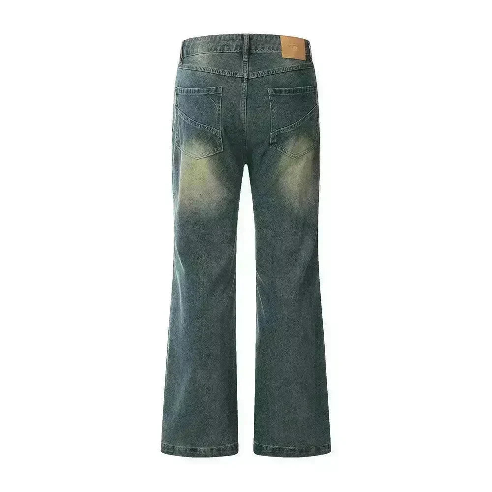 Washing Indentation Denim Bootcut Jeans Pants Men - EX-STOCK CANADA
