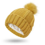 Stretchy Satin Lined Skull Knit Faux Fur Pom Pom Beanie Hat - EX-STOCK Canada