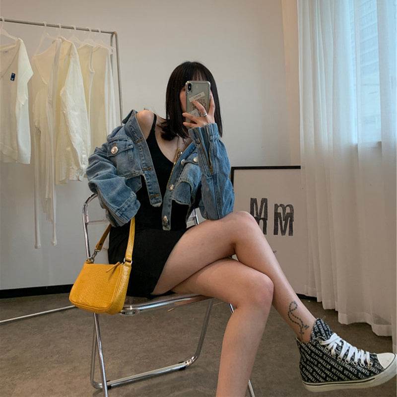 Light Blue crop Denim Jacket For Women - EX-STOCK Canada