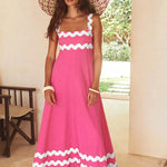 Flowers Print Wavy Pattern Suspender Long Dress For Women Fashion A-Line Beach Dresses Womens Clothing - EX-STOCK CANADA