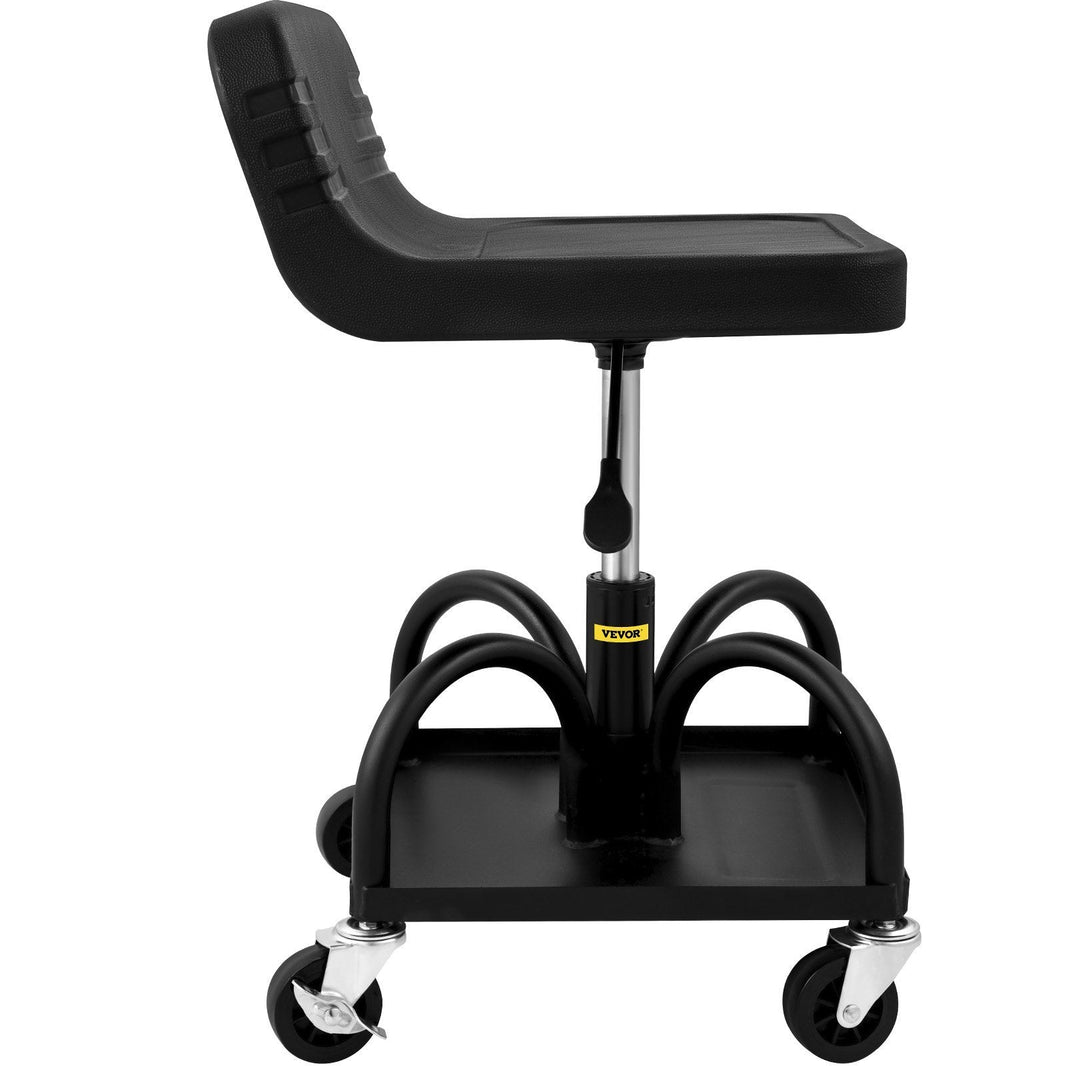 Rolling Garage Stool, 300LBS Capacity, Adjustable Height From 15.7 In To 20.5 In, Mechanic Seat With 360-degree Swivel Wheels And Tool Tray, For Workshop, Auto Repair Shop, Black EX-STOCK