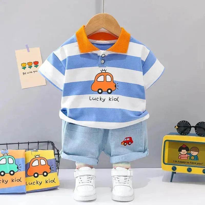 Boys' Summer Short Sleeve Korean Style Lapel Polo Shirt and Short Pant Two piece for boys - EX-STOCK Canada