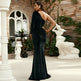 One shoulder cutout Banquet Sheath Velvet Evening Cocktail dress - EX-STOCK CANADA