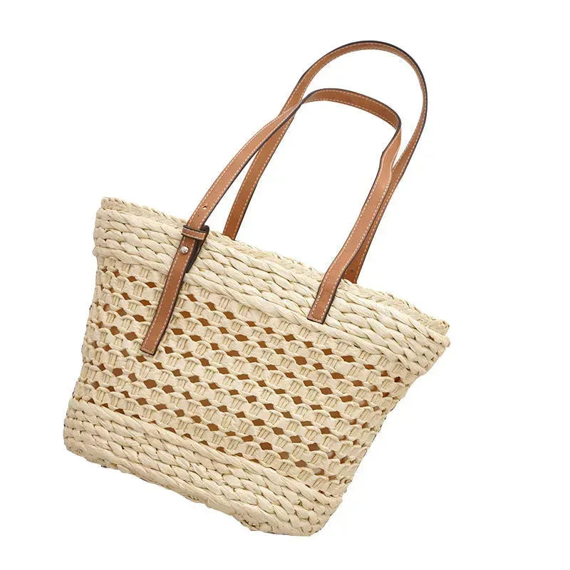 Large Capacity Fashion Urban Simple White Khaki Straw Braided shopper Beach Bag - EX-STOCK CANADA