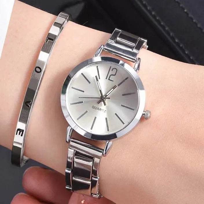 2pcs Narrow Strap Steel Strap Bracelet and Quartz Watch women - EX-STOCK Canada