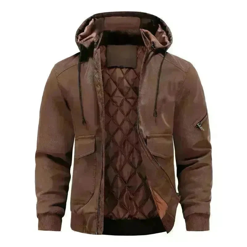 Men's Leather Jacket Men Motorcycle Removable Hood - EX-STOCK CANADA