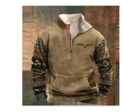 Long Sleeved Half Zippered Printed Casual Pocket Pullover Half Zipper Sweatshirt - EX-STOCK CANADA