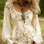 Grass And Flower Embroidered Linen Shirt EX-STOCK Canada 