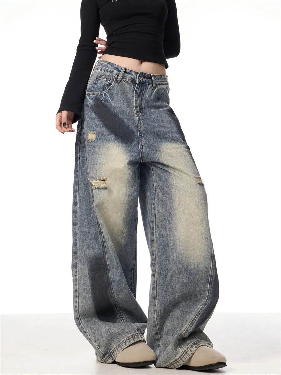 Splash Ink Ripped Machete Baggy Jeans Pant For Women Loose-fitting Wide-leg Trousers - EX-STOCK Canada