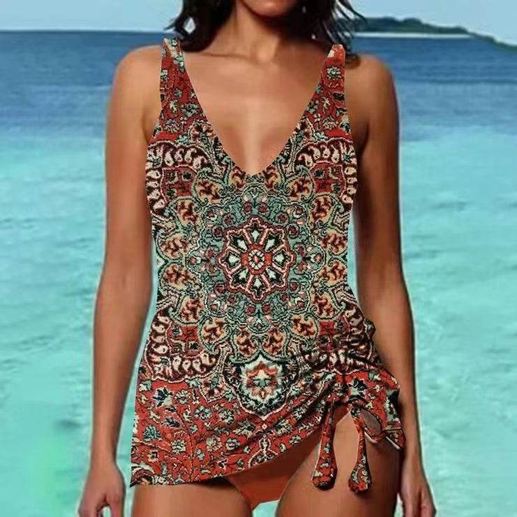 Bikini Beach Print Suspender Swimsuit Suit - EX-STOCK Canada