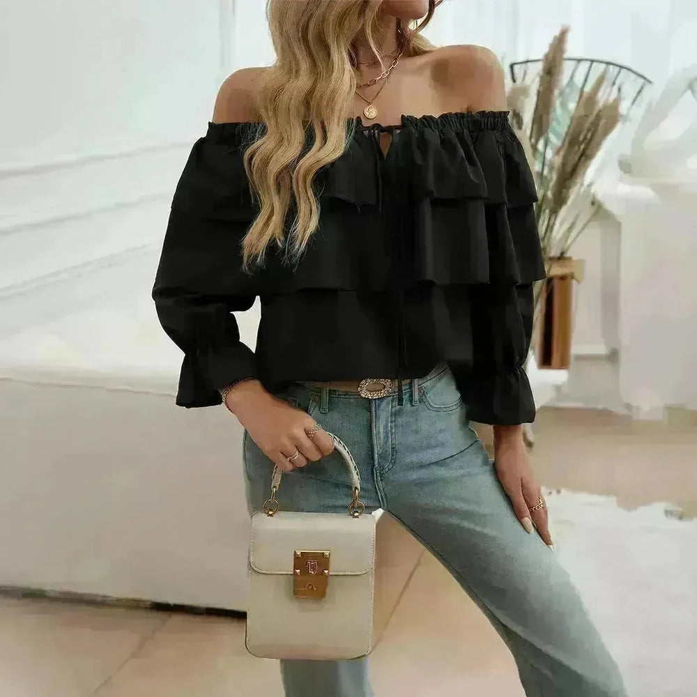 Stylish Casual Evening Top for Women Off-shoulder Bishop  Long Sleeve Top - EX-STOCK CANADA