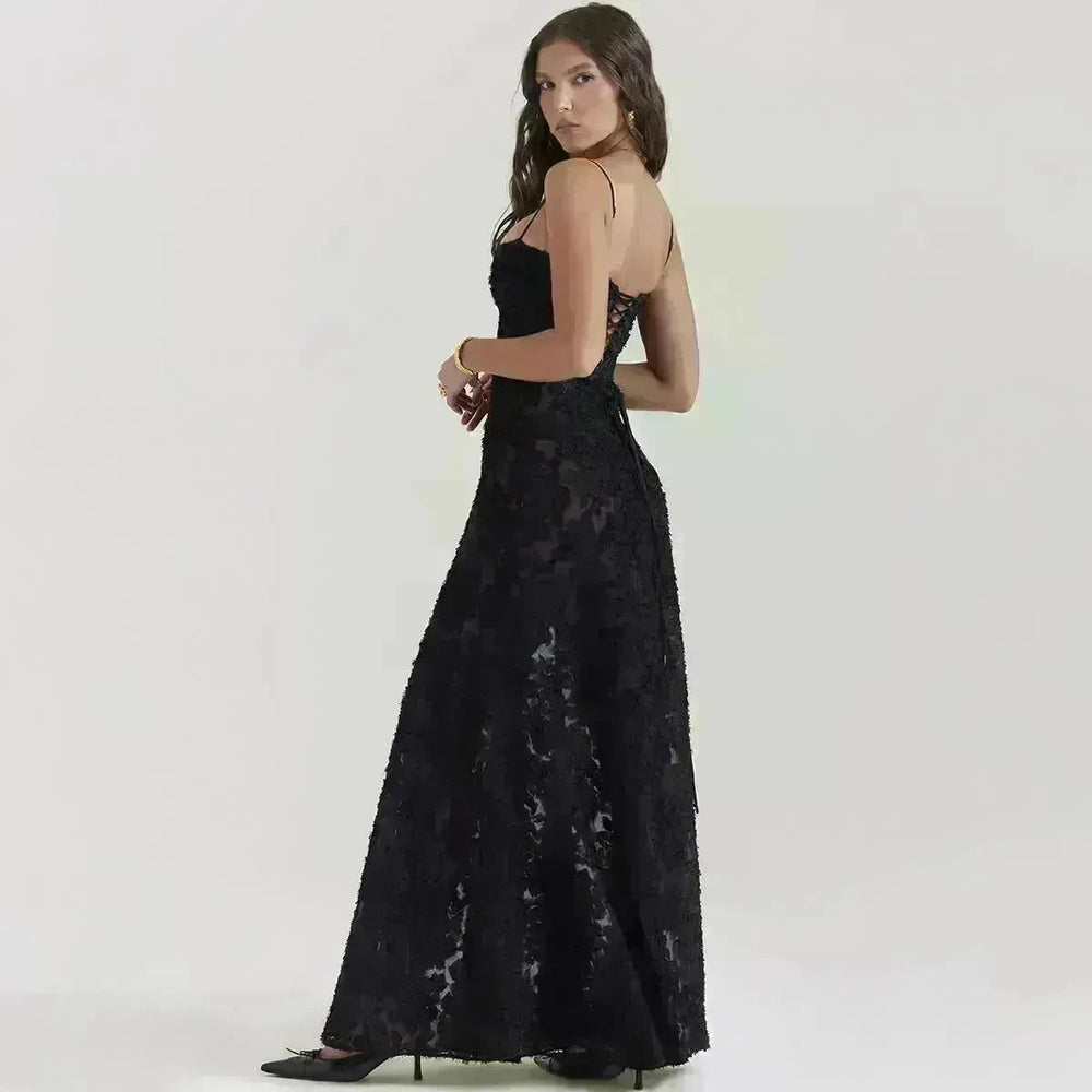 Fashion Suspender Lace Long Dress Summer Strapless Collar Elegant Evening Dresses For Women - EX-STOCK CANADA