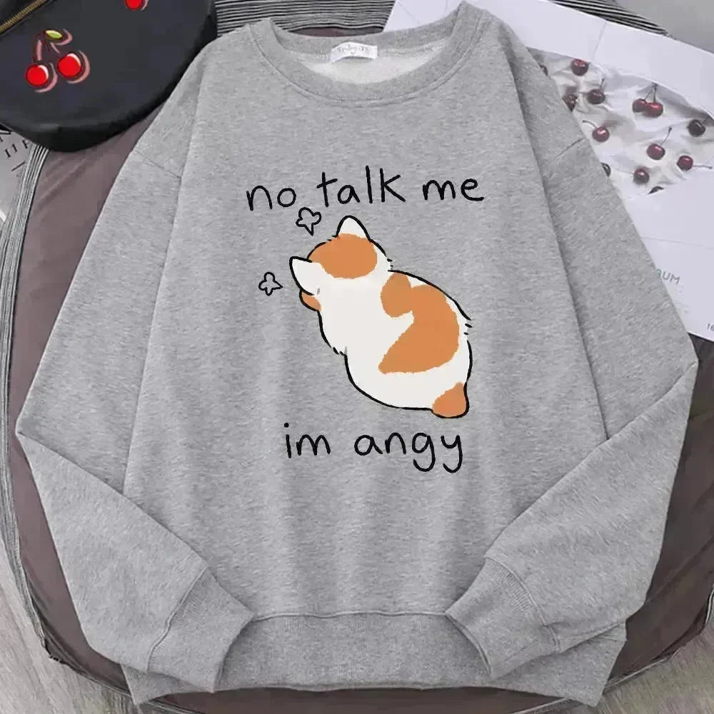 Women Chic Casual No Flattering Cat Print Crew Neck Sweatshirt - EX-STOCK CANADA