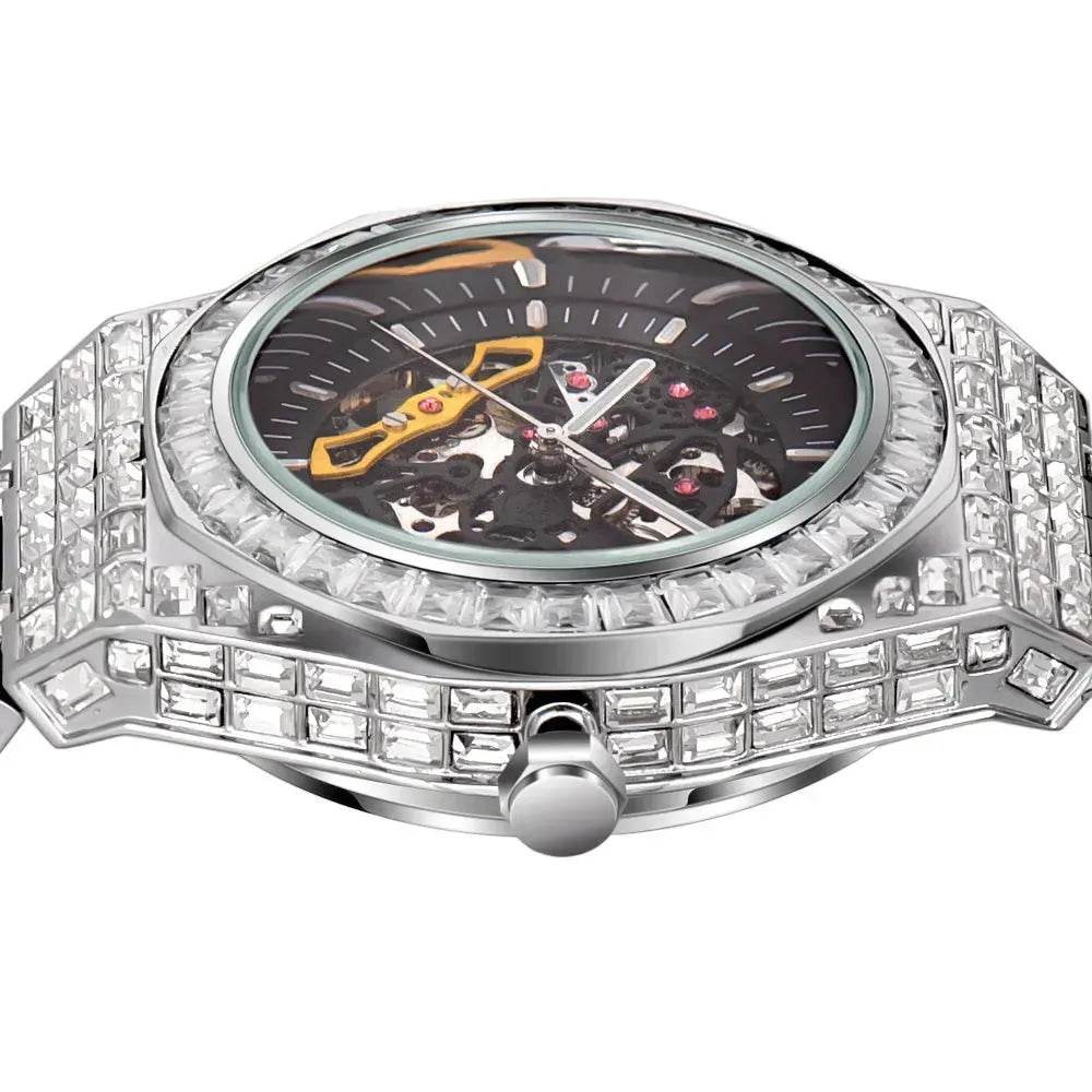 Hip Hop Full Square Diamond Luminous Hollow Mechanical Watch - EX-STOCK Canada
