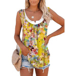 Casual Spring And Summer Tops Printed Sleeveless Pleating Vest T-shirt For Women - EX-STOCK Canada