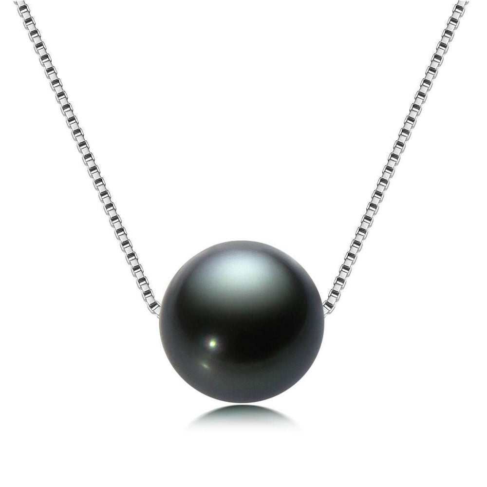 Natural Perfect Circle Strong Light Tahitian Black Pearl Pendant S925 Silver Necklace EX-STOCK Canada 