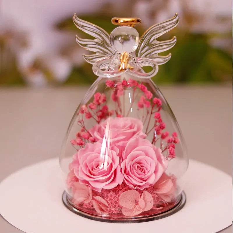 Eternal Flower Gift Box Angel Glass Cover Dried Rose Gift Box For Christmas New Year Valentine's Day Home Decor - EX-STOCK Canada