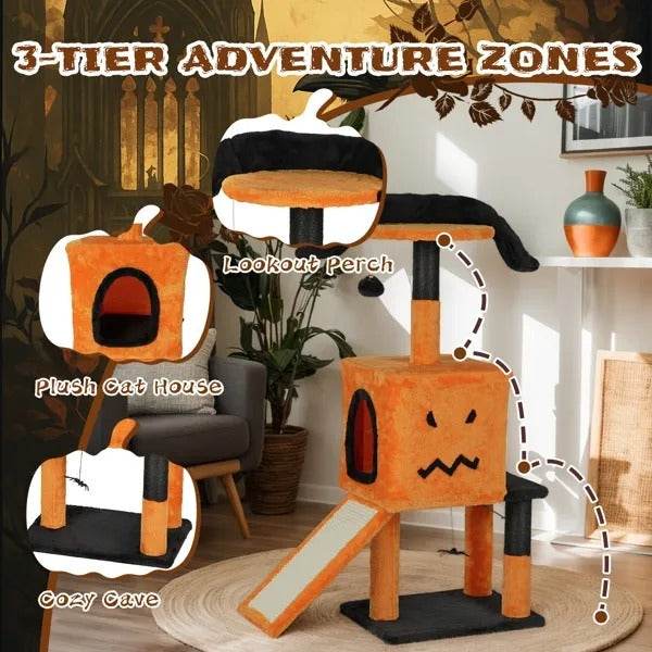 39.4 Halloween Cat Tree, Cat Tower Cat Tree For Indoor Cats With Spacious Cat Condo, Sisal Scratching Posts, Hanging Toys, Orange Black - EX-STOCK Canada