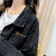 Loose Embroidered Lettered Black Denim Jacket Slimming Jacket Coat For Women - EX-STOCK Canada