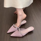 Women's French Style Satin Slide Sandals, Sparkling Rhinestone Embellished Pointed Toe Low Heel Slip-On Mules, 2025 Summer New Collection, High-end Outdoor Wear 