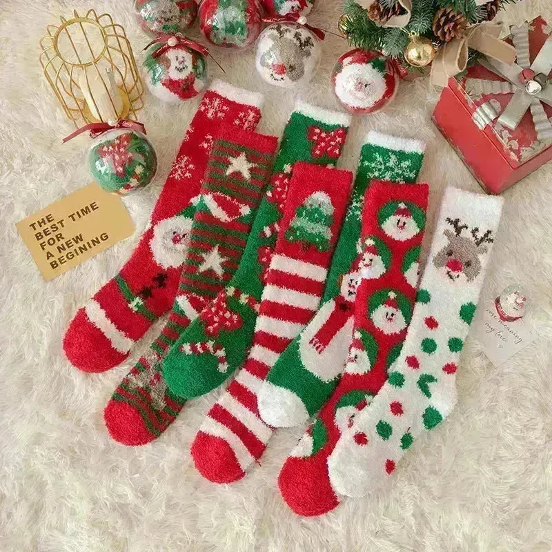 Coral Fleece Stockings Cartoon Thermal Christmas Room Socks - EX-STOCK CANADA