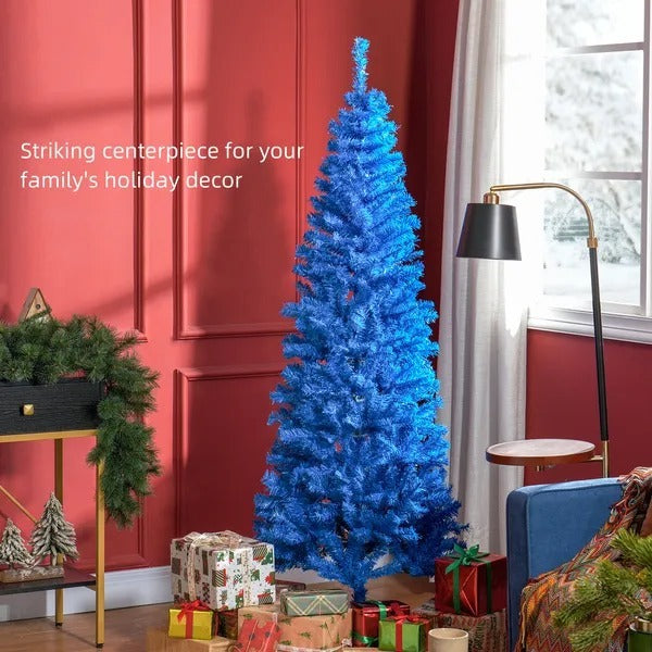 6FT Pencil Christmas Tree, Artificial Christmas Tree With Automatic Open For Home Party, Blue EX-STOCK Canada 