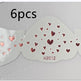 Set of 6 heart-shaped stickers on a gray background