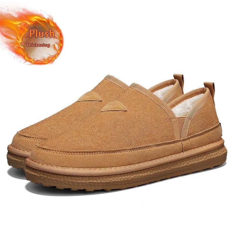 V-cut Fleece Snow Boots Winter Warm Round-toed Suede Ankle Boot Fashion Simple Non-slip Flat Cotton Shoes For Men - EX-STOCK Canada