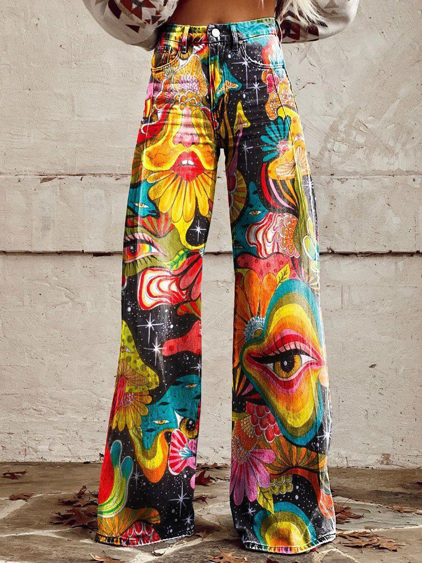 Horn Simulation Denim Trousers Loose Pants For Women 