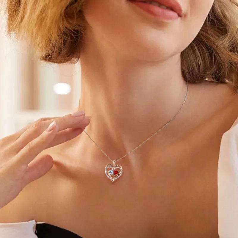 S925 Silver Double Love Necklace With Rhinestones Fashion Personality Heart-shaped Necklace Valentine's Day Gift - EX-STOCK Canada