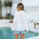 White lace Button down Long Sleeve Beach Blouse Shirt - EX-STOCK CANADA