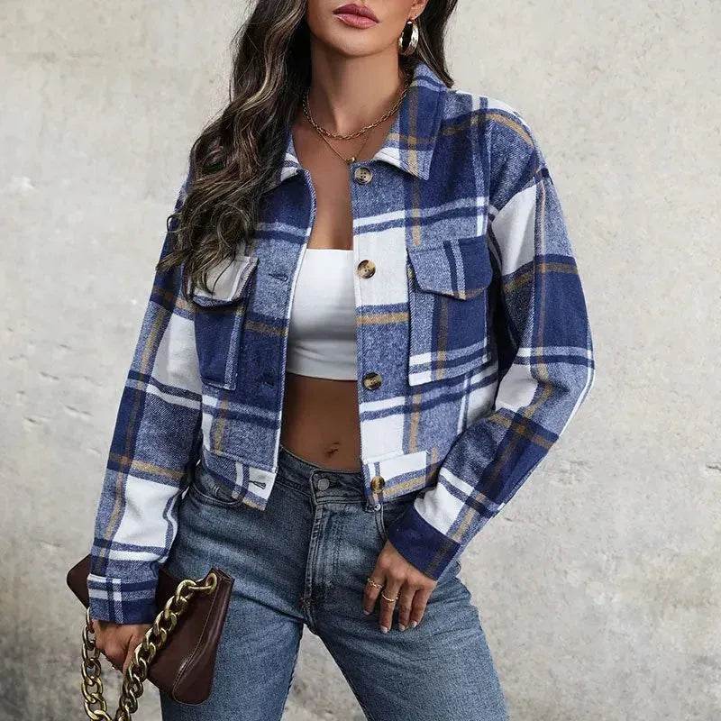 Fashion Oversized Plaid Lapel Cropped Jacket outwear top for women - EX-STOCK Canada