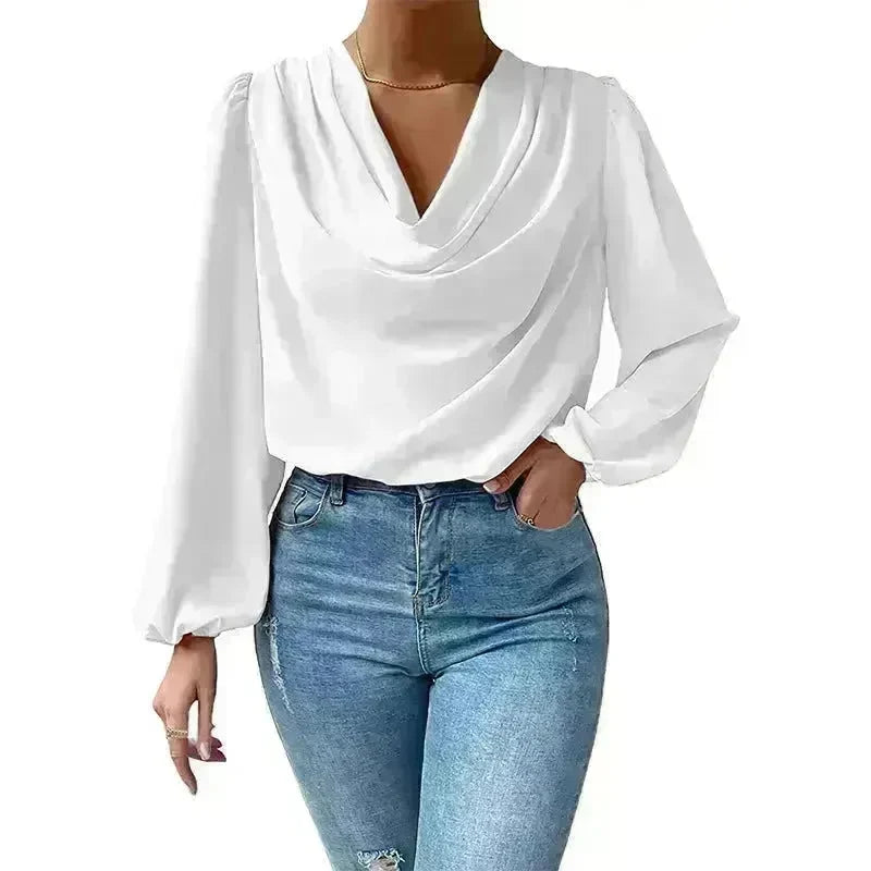 Casual Evening Top for Women Long-sleeved Shirt Loose V-neck chiffon blouse Top women - EX-STOCK CANADA