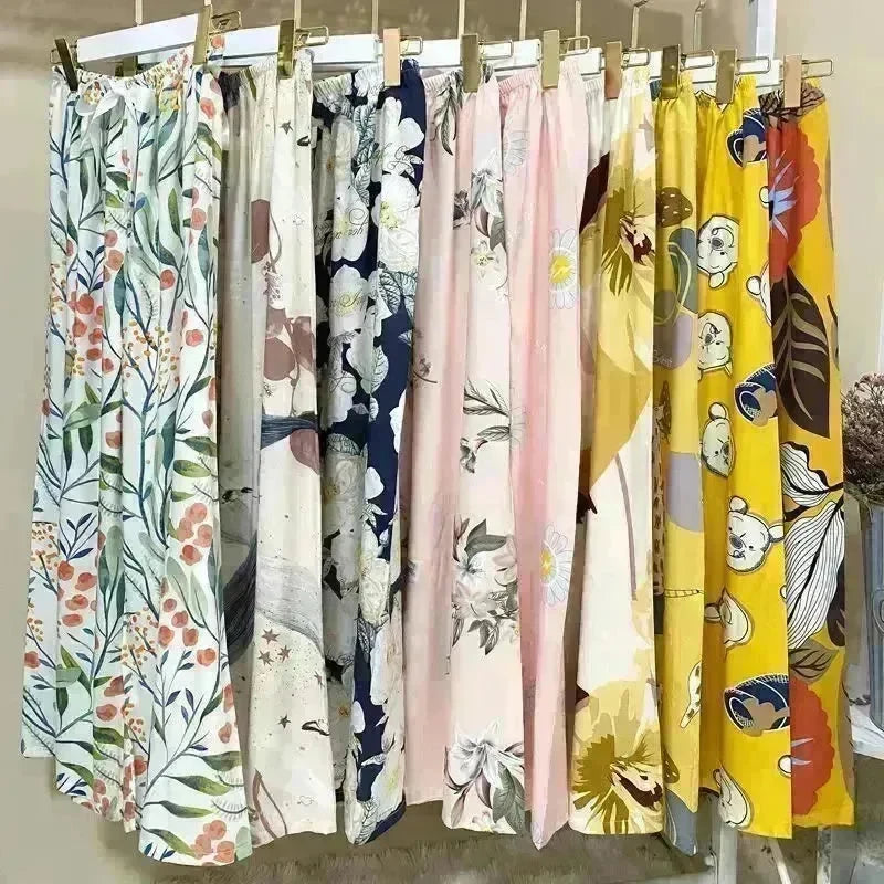 Cotton Silk Pajama Lounge trouser Pants Summer Women - EX-STOCK CANADA