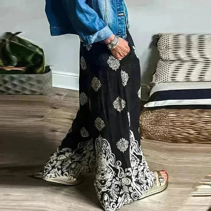 Autumn Vintage Printed Fashion Loose Drawstring High Waist Casual trouser Pants For Women - EX-STOCK CANADA