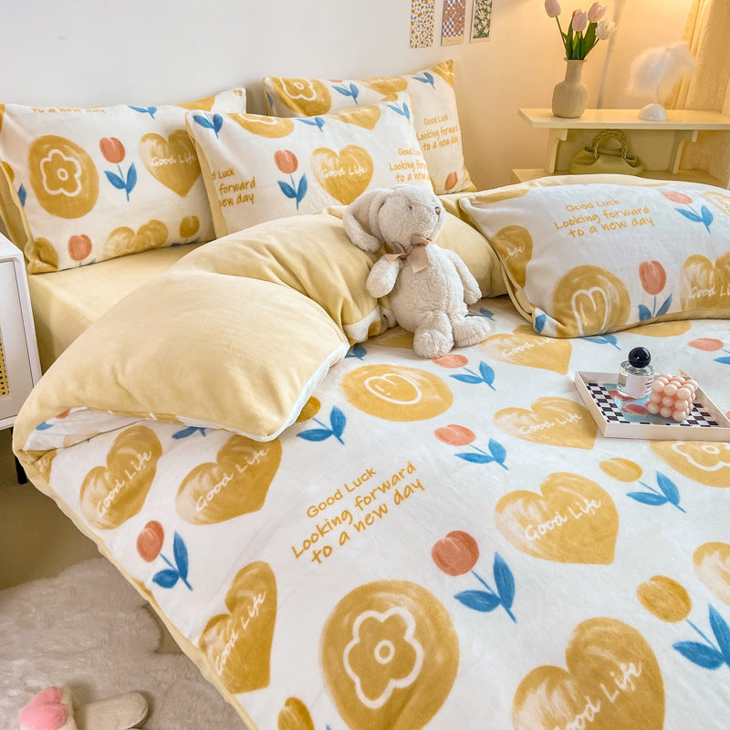 Winter Thickened Milk Fleece Bed Four-piece Coral Flannel Duvet Cover EX-STOCK Canada 