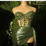 Strapless Tassle  Corset dress Women's Tube Top Rhinestone Chain Skirt Outfit for Evening party Cocktail event - EX-STOCK CANADA