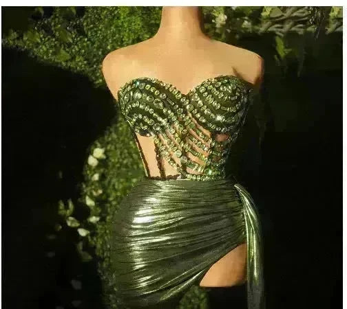 Strapless Tassle  Corset dress Women's Tube Top Rhinestone Chain Skirt Outfit for Evening party Cocktail event - EX-STOCK CANADA