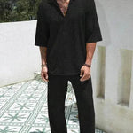 Men's Casual summer 2 piece Pant sets Short sleeved Top and Straight leg pant - EX-STOCK Canada