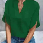 Summer Short-sleeved Chiffon Shirt New V-neck blouse Women's Casual Versatile Clothing Evening Tops for Women - EX-STOCK CANADA