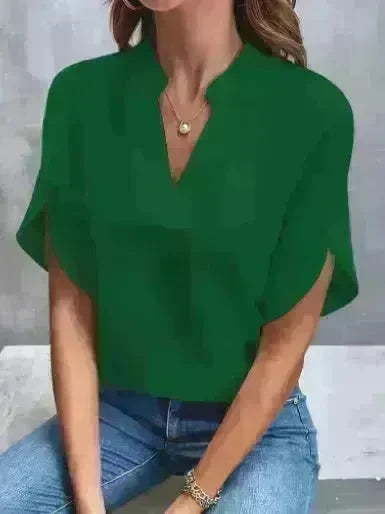 Summer Short-sleeved Chiffon Shirt New V-neck blouse Women's Casual Versatile Clothing Evening Tops for Women - EX-STOCK CANADA