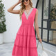V-neck Dresses Women Sleeveless Pleated Ruffle Elegant Dress Beach Summer - EX-STOCK Canada