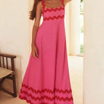 Flowers Print Wavy Pattern Suspender Long Dress For Women Fashion A-Line Beach Dresses Womens Clothing - EX-STOCK CANADA